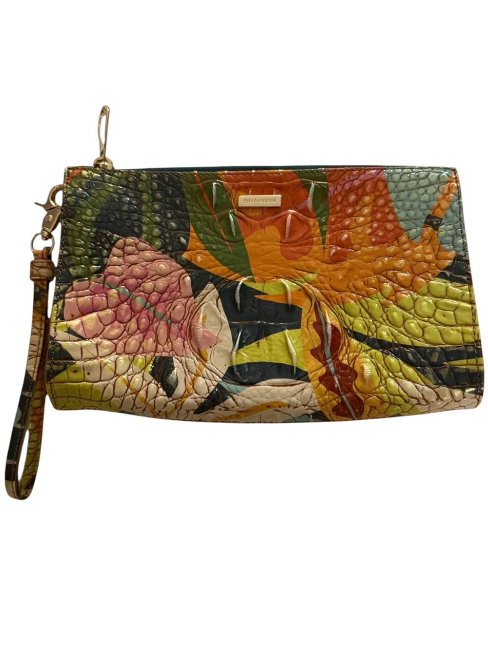Brahmin Daisy Wristlet in Retro Jungle Melbourne - Genuine Croc Leather